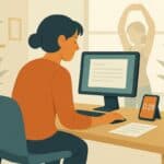 Female writer sitting at computer